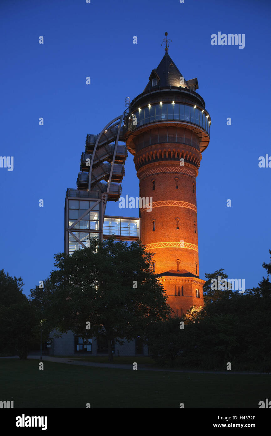 L'Allemagne, en Rhénanie du Nord-Westphalie, Mülheim dans la dysenterie, musée de l'eau Verseau, crépuscule, Banque D'Images