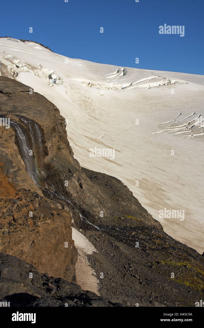 L'Argentine, la Patagonie, les Andes, le parc national Nahuel Huapi, Monte Tronador, glacier, rock, l'eau de fusion, cascade, Banque D'Images