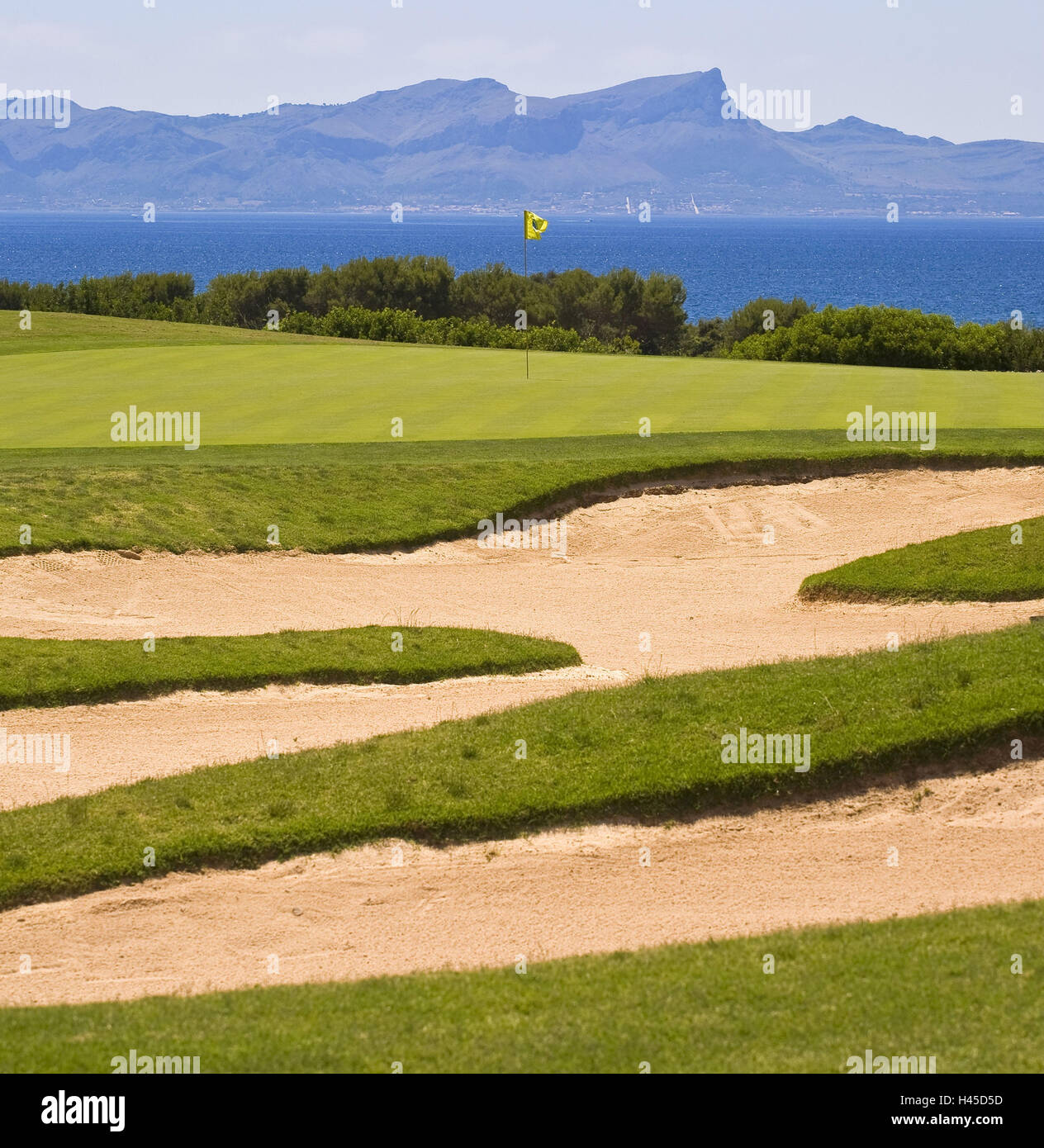 L'Espagne, les îles Baléares, Majorque, l'île sur la mer, golf, Green, bunker, Banque D'Images