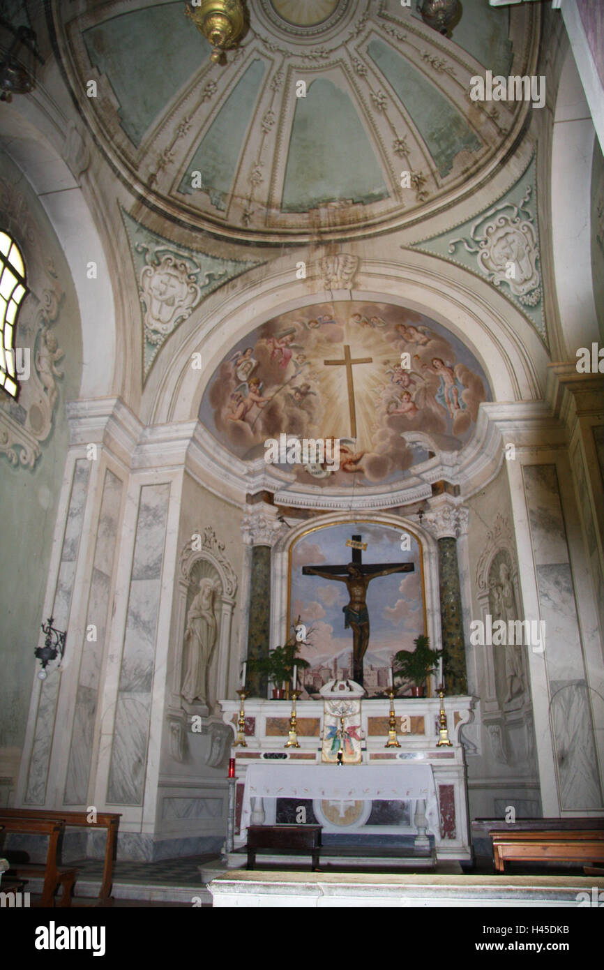 Italie, Toscane, San Miniato, l'église San Francesco, autel, fresques, la ville, la destination, le lieu d'intérêts, de l'église, de la construction, de l'architecture sacrée, l'abside, la foi, la religion, le christianisme, cap peinture, croix, crucifix, à l'intérieur, Banque D'Images