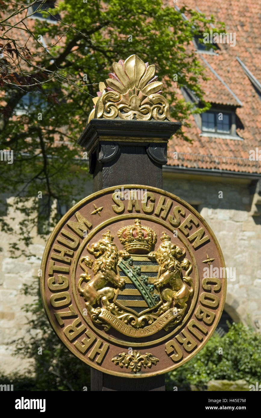 Allemagne, Bavière, guanaco, bornes, détail, marque la frontière, la frontière de l'état, armoiries, post, frontière, l'or, déserte, à l'extérieur, signes, Saxon, Banque D'Images