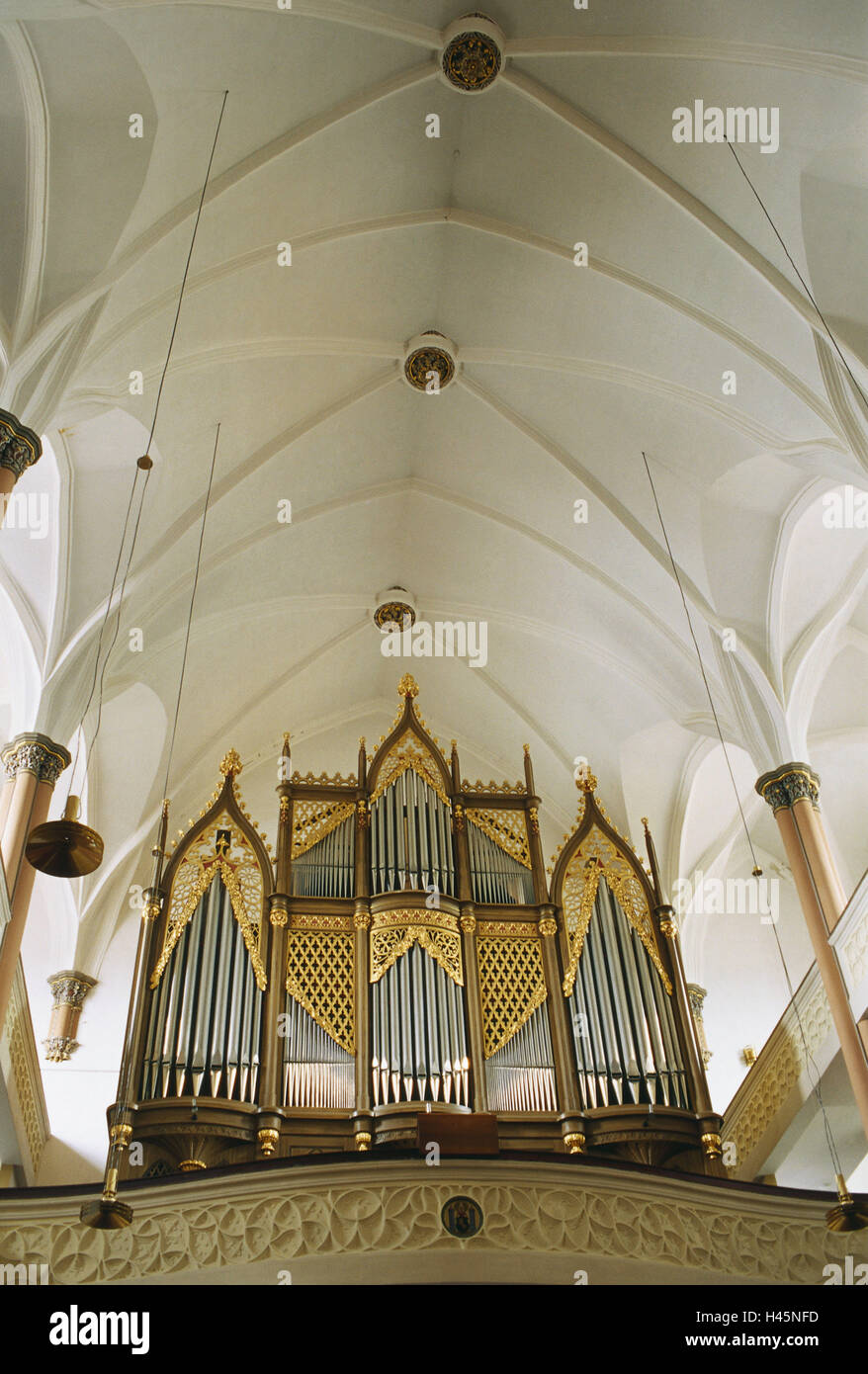 Orgue, orgue de l'empire maure, église St Michel, cour, Haute-Franconie, orgue d'église, de l'Allemagne, les Bavarois, tuyaux d'orgue, église, musique, instrument de musique, la musique d'orgue, la religion, la foi, la musique d'église, Banque D'Images