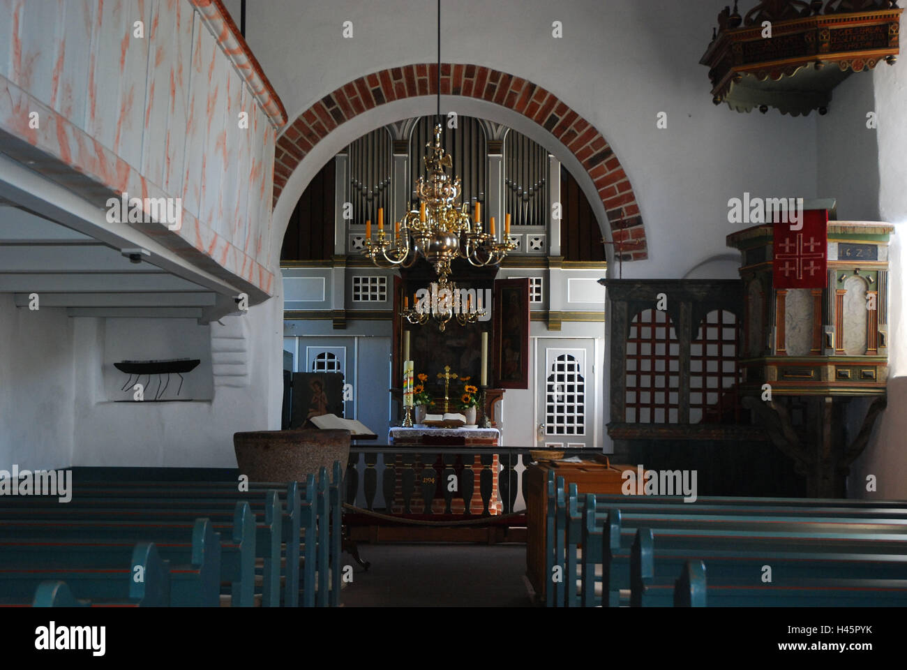 Allemagne, Schleswig - Holstein, Amrum island, brouillard, église St Clemens, à l'intérieur, Banque D'Images