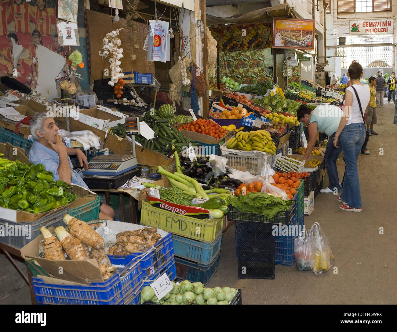 Chypre, en turc, Nicosie, vieux marché, ventes, légumes, vendeur, touristiques, Banque D'Images