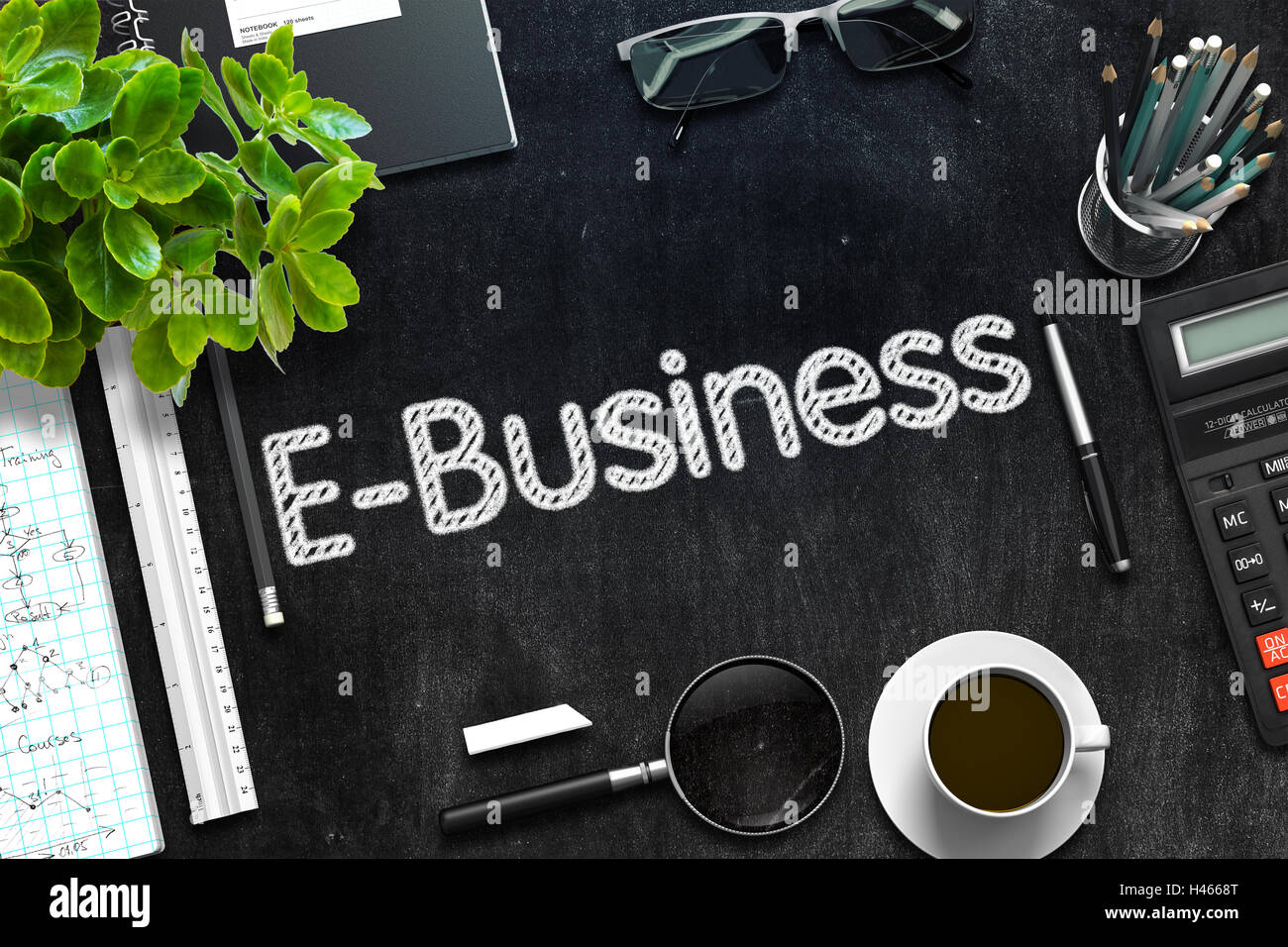 E-Business Concept sur tableau noir. Le Rendu 3D. Banque D'Images