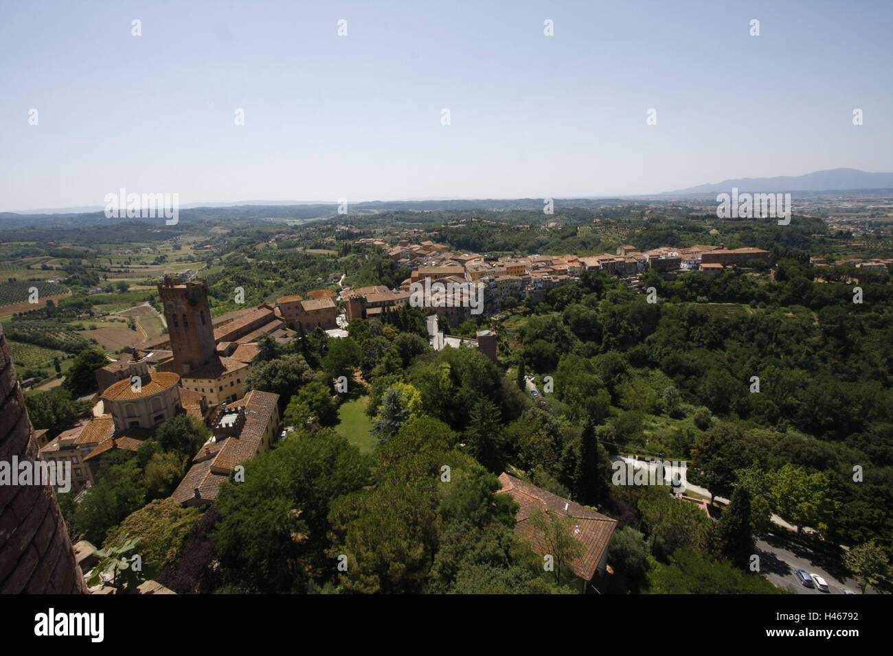 Italie, Toscane, San Miniato, vue sur la ville, la haute ville, clocher, ville, la destination, le lieu d'intérêts, capacités, structures, architecture, historiquement, vue, paysage, Hill, la largeur, la distance, Banque D'Images