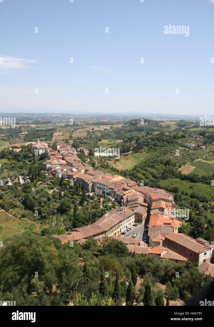 Italie, Toscane, San Miniato, vue sur ville, untertown, ville, la destination, le lieu d'intérêts, capacités, structures, architecture, vue, paysage, Hill, la largeur, la distance, les maisons, les toits, Banque D'Images
