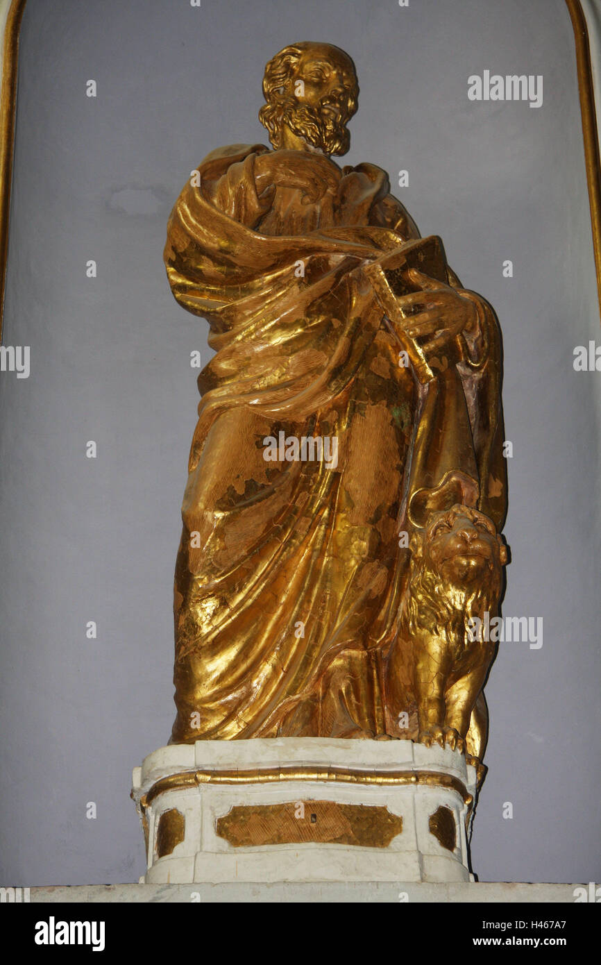 Italie, Toscane, San Miniato, la cathédrale, la statue de saint, pierre, d'or, la ville, la destination, le lieu d'intérêts, de l'église, construction, sacrée la foi, la religion, le christianisme, l'art sacré, sculpture, statue, dore, Duomo, Banque D'Images