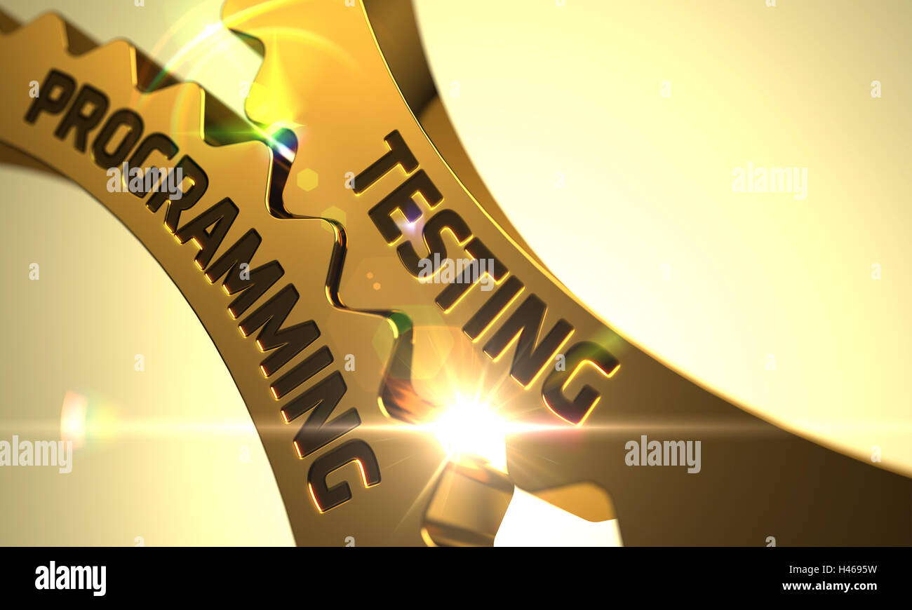 Golden Cog pignons avec programmation Test Concept. 3D. Banque D'Images