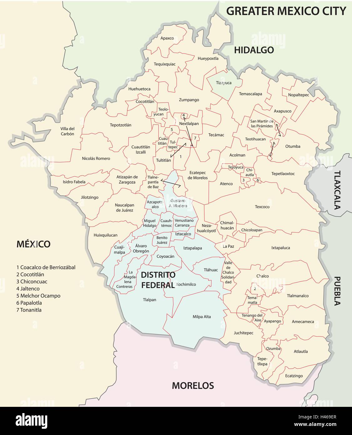 Carte administrative de la ville de Mexico Illustration de Vecteur