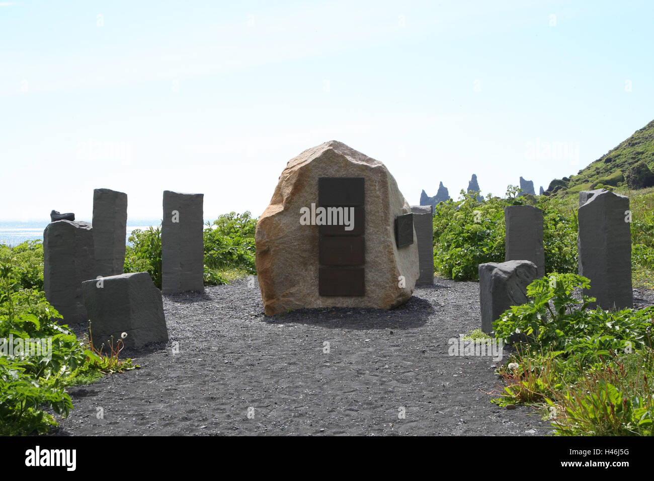Monument pour les marins allemands, Vik, l'Islande, Banque D'Images