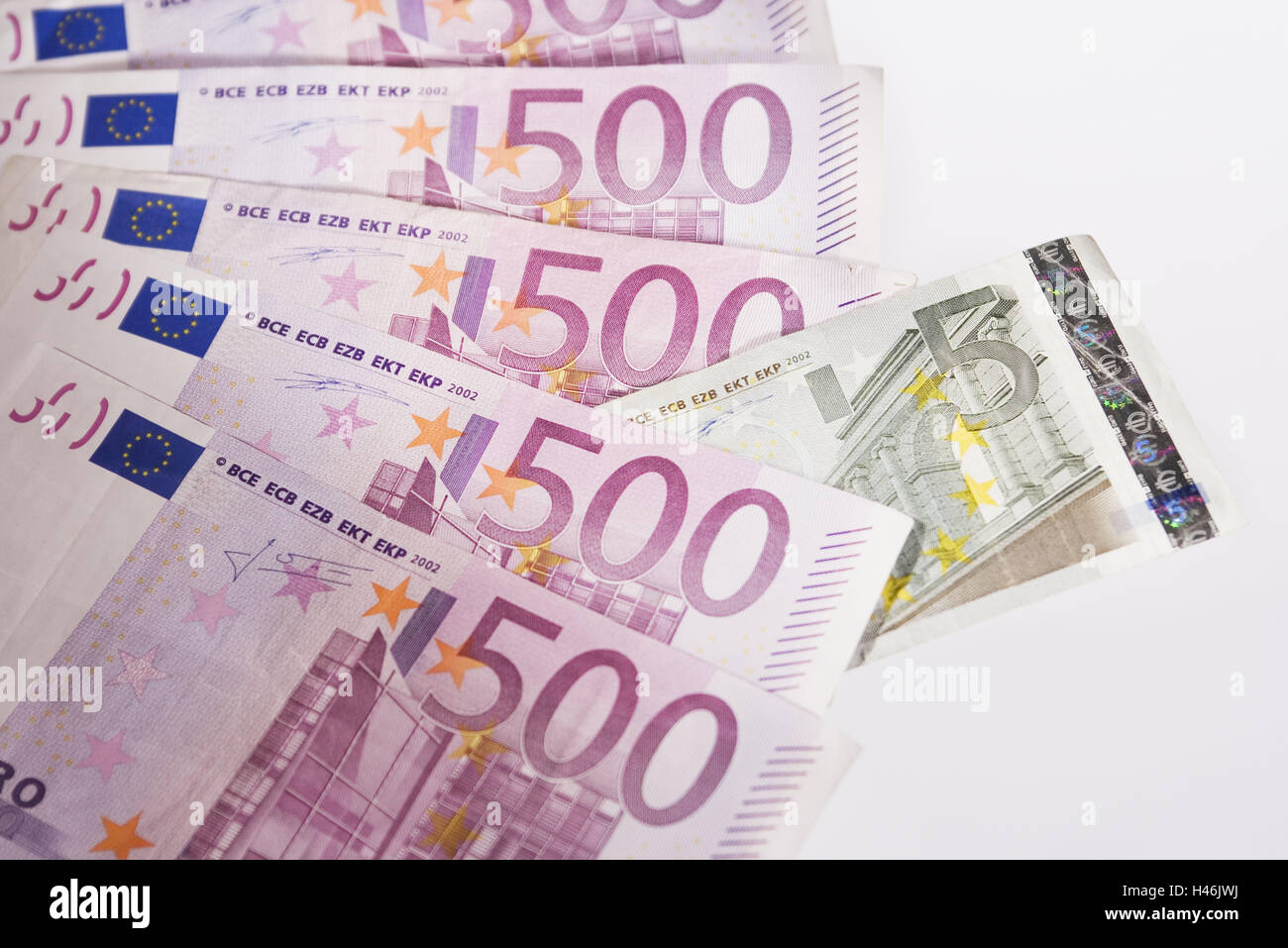 Les billets en euros, 500 euros, 5 euros, billets de banque, monnaie monétaire, monnaie, euro, 500, 5, paiement, euronotes, billets, notes, est décédé, l'argent, finances, Banque D'Images