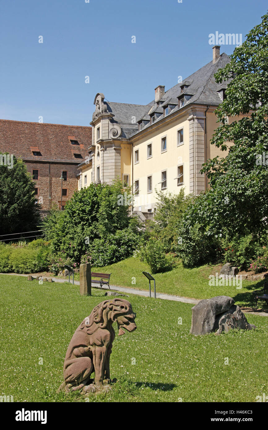 Allemagne, Bade-Wurtemberg, disque accueil, école de musique, à l'extérieur, le bâtiment, l'école, école de musique, lion, statue, statue de lion, personne, Banque D'Images
