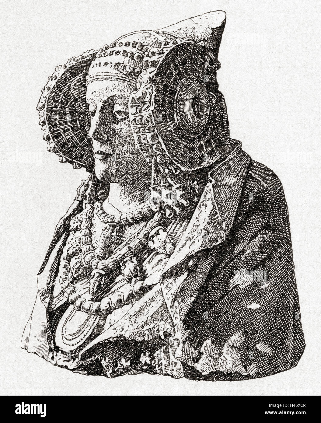 La Dame d'Elche ou dame d'Elx, calcaire buste découvert en 1897 à l'Alcúdia, près de Elche, Espagne sur un site archéologique. Banque D'Images