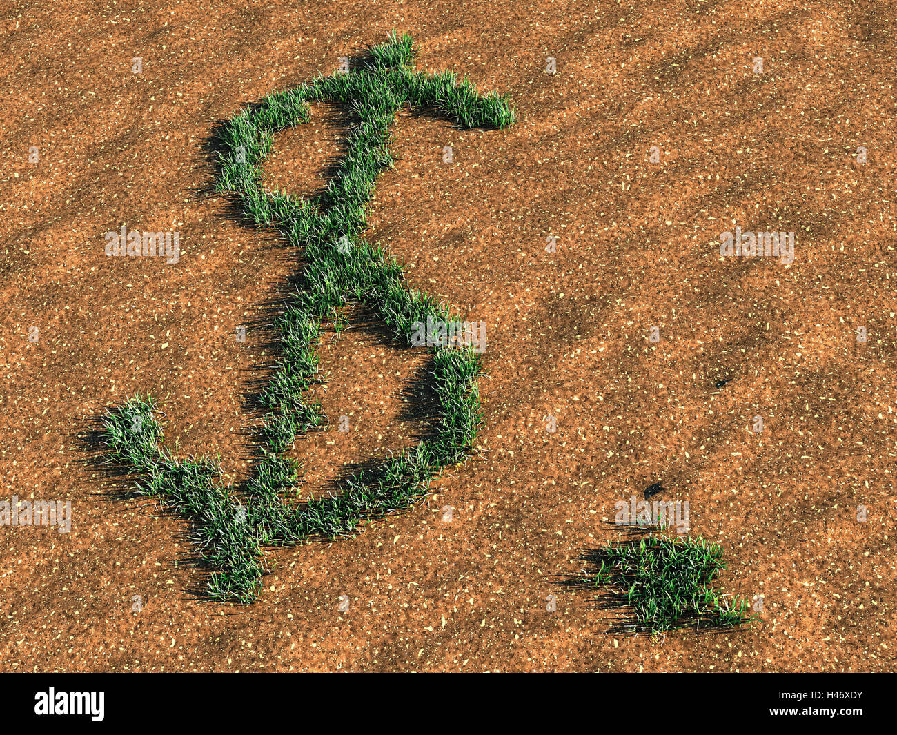 L'infographie, un sol sableux, monnaie, dollar sign, l'herbe, de l'argent, l'icône, sable, marbre, service, conception, service de signer, 3d-graphique, de l'économie, format Paysage, dollar, Banque D'Images
