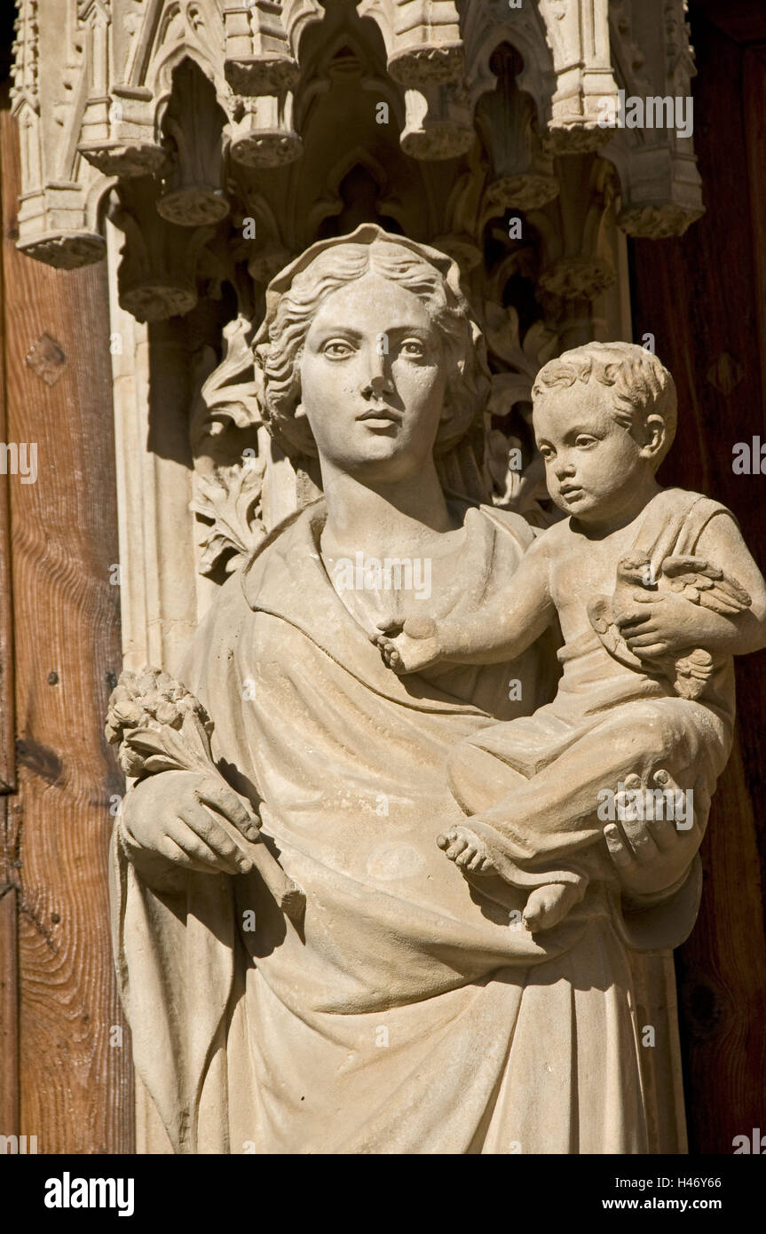 L'Espagne, les îles Baléares, Majorque, Palma, la cathédrale "La Seu", page du sud, portail, vierge à l'enfant, Banque D'Images