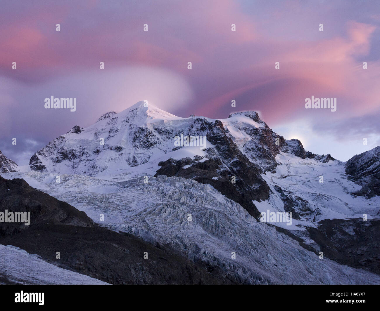 La Suisse, les Grisons, Bernina, Piz Roseg, Gamme d'incandescence, Banque D'Images