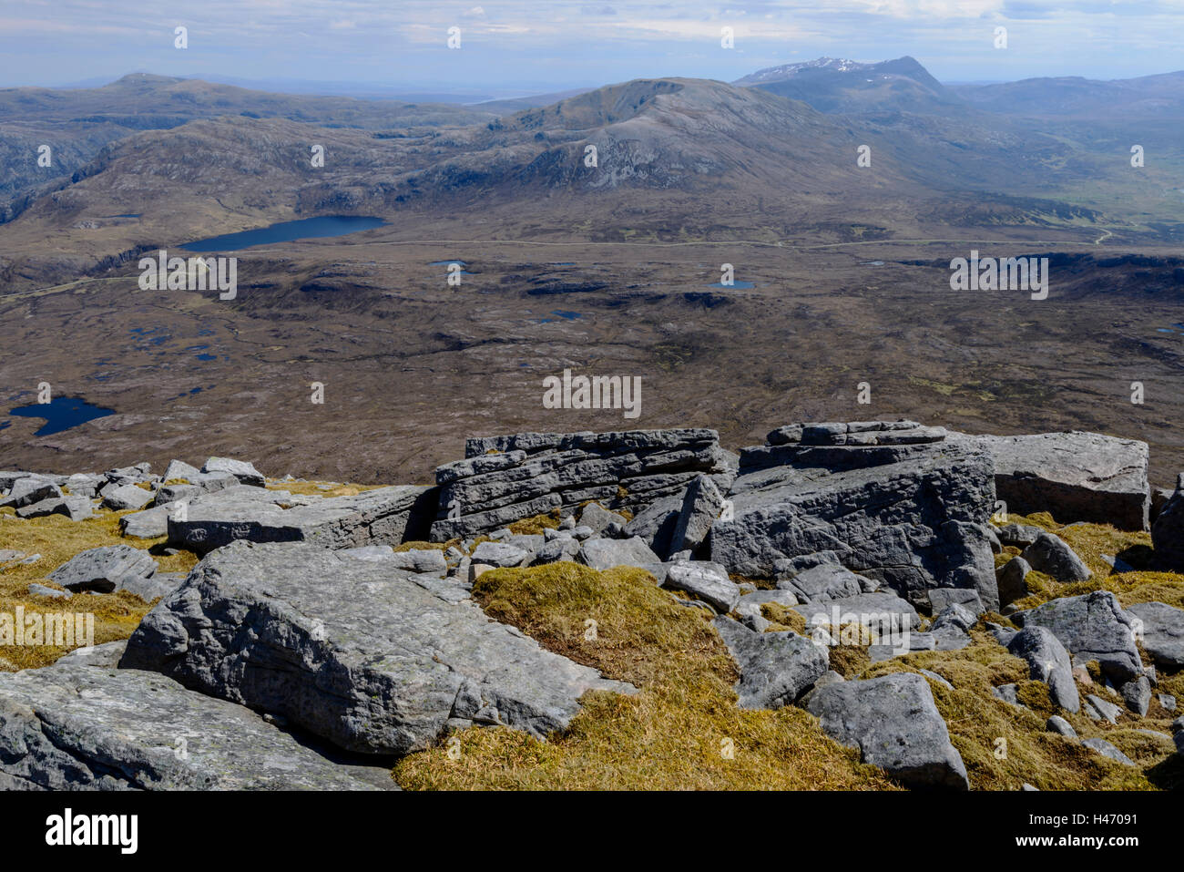 Glas Bheinn (Corbett) et les Munros de Conival et Ben plus d'Assynt derrière de Sail Gharbh (Corbett), Quinag Assynt, Banque D'Images