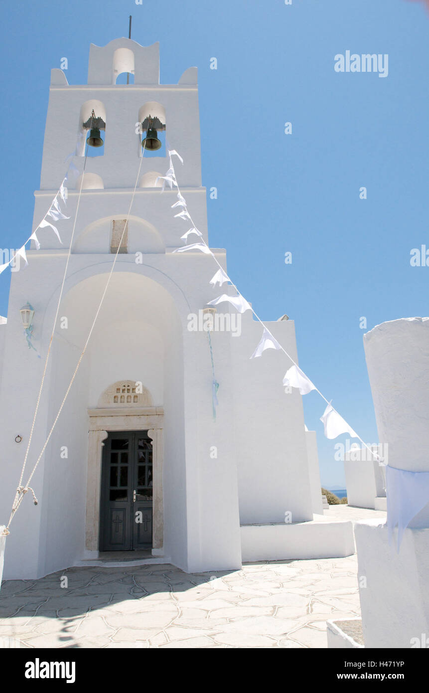 Façade du monastère de Chrisopigi, Sifnos, l'île des Cyclades, Grèce, Banque D'Images