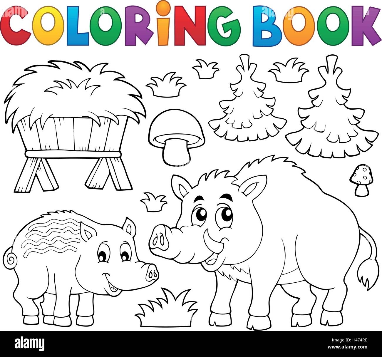Coloriage avec les porcs sauvages Thème 1 - eps10 vector illustration. Illustration de Vecteur