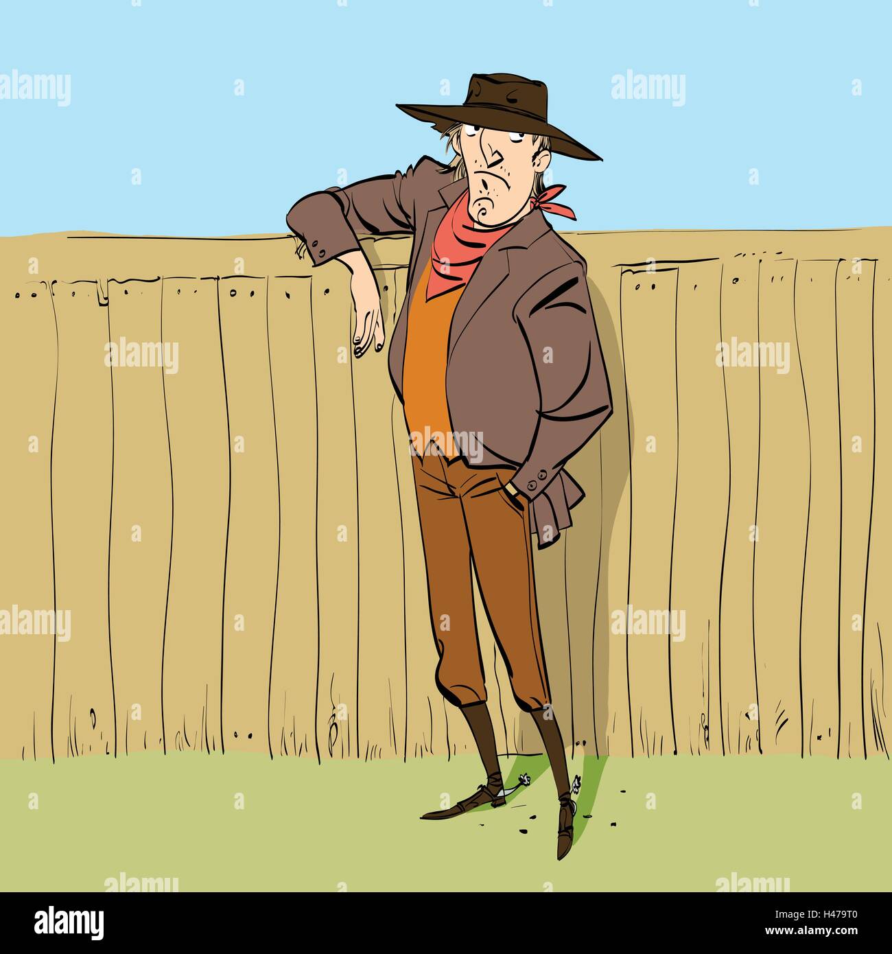 Cowboy en pleine figure debout près d'une clôture Image Vectorielle Stock -  Alamy