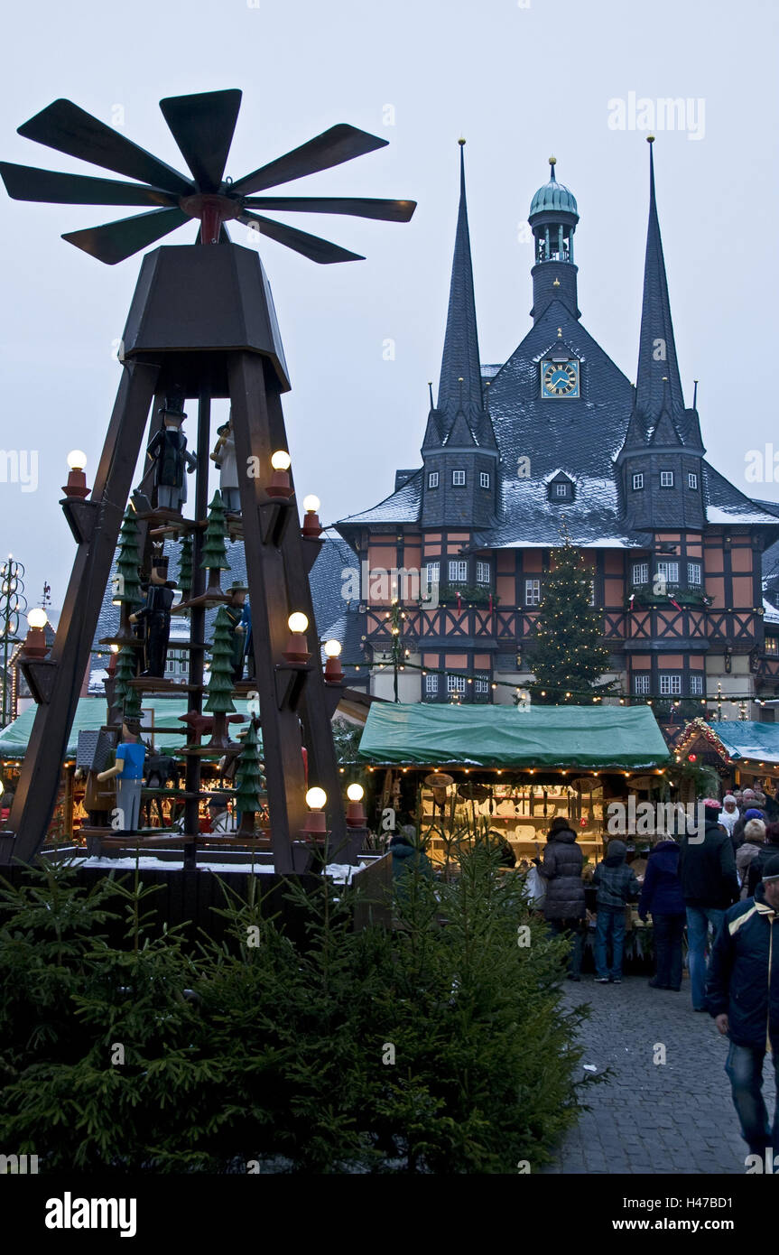 Allemagne (Saxe-Anhalt), district de Harz, Wernigerode, Hôtel de Ville, Marché de Noël, Banque D'Images