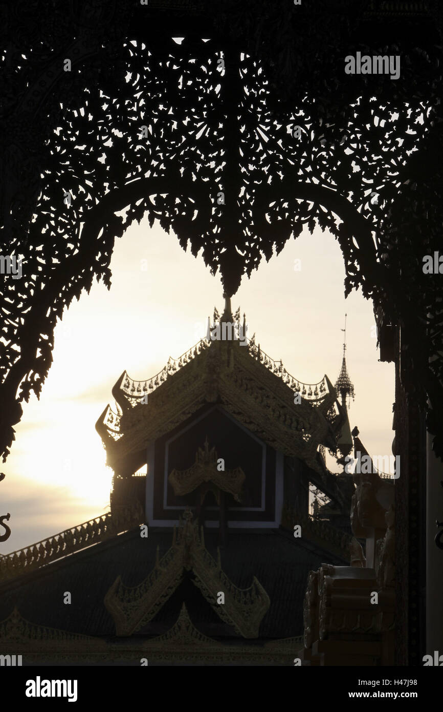 Le Myanmar, la pagode Shwedagon, silhouette, Banque D'Images