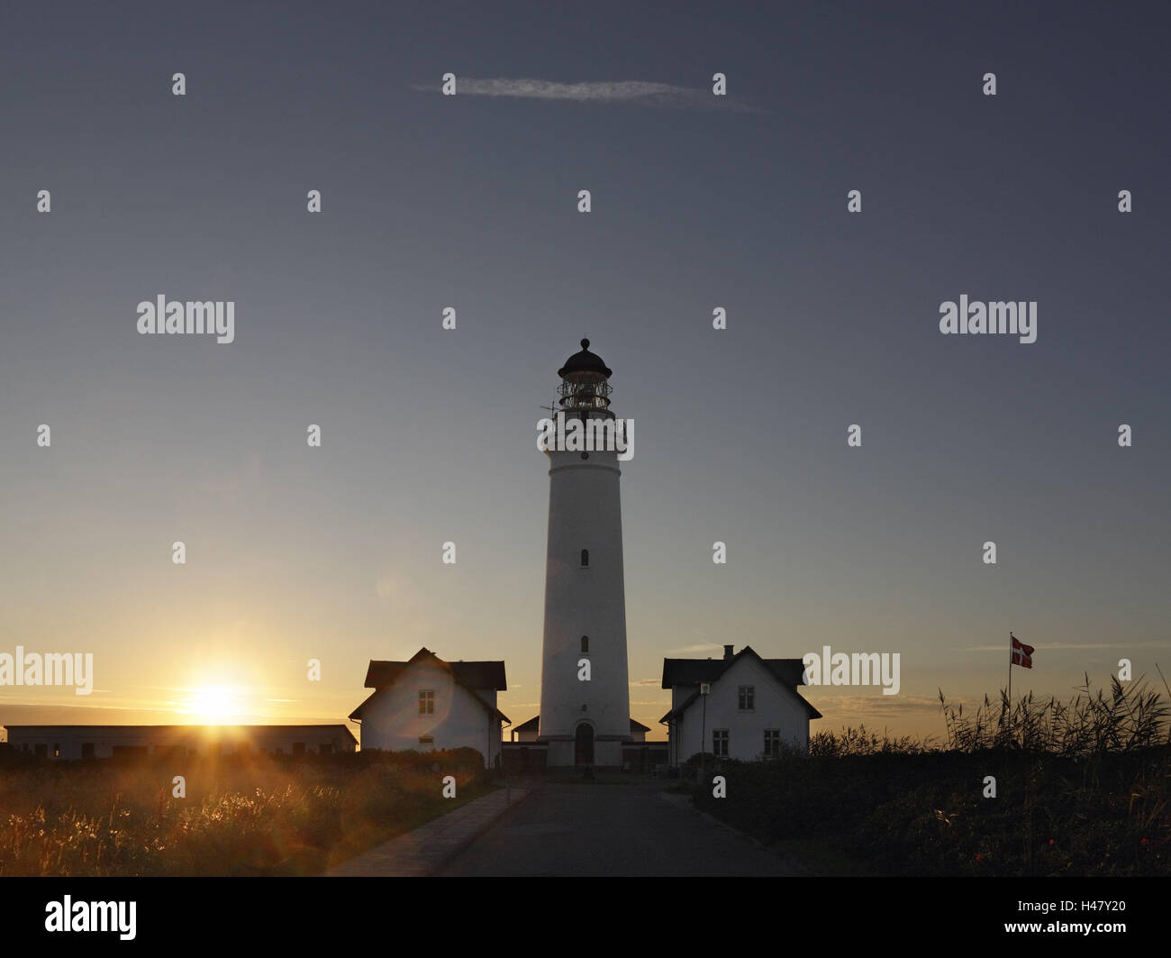 Le Danemark, le Jutland, Hirtshals, phare, soir l'humeur, Banque D'Images