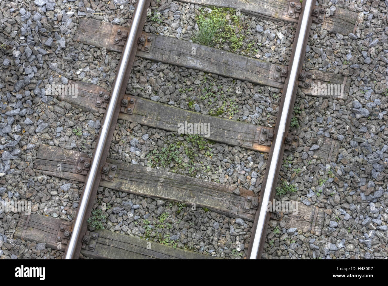 La voie, grit, des seuils, des transports ferroviaire, chemin de fer, ligne de chemin de fer, rails, trajectoire voie de chemin de fer, le trafic ferroviaire, la conduite des trains, Martinlamitz, Bavière, Allemagne, Banque D'Images