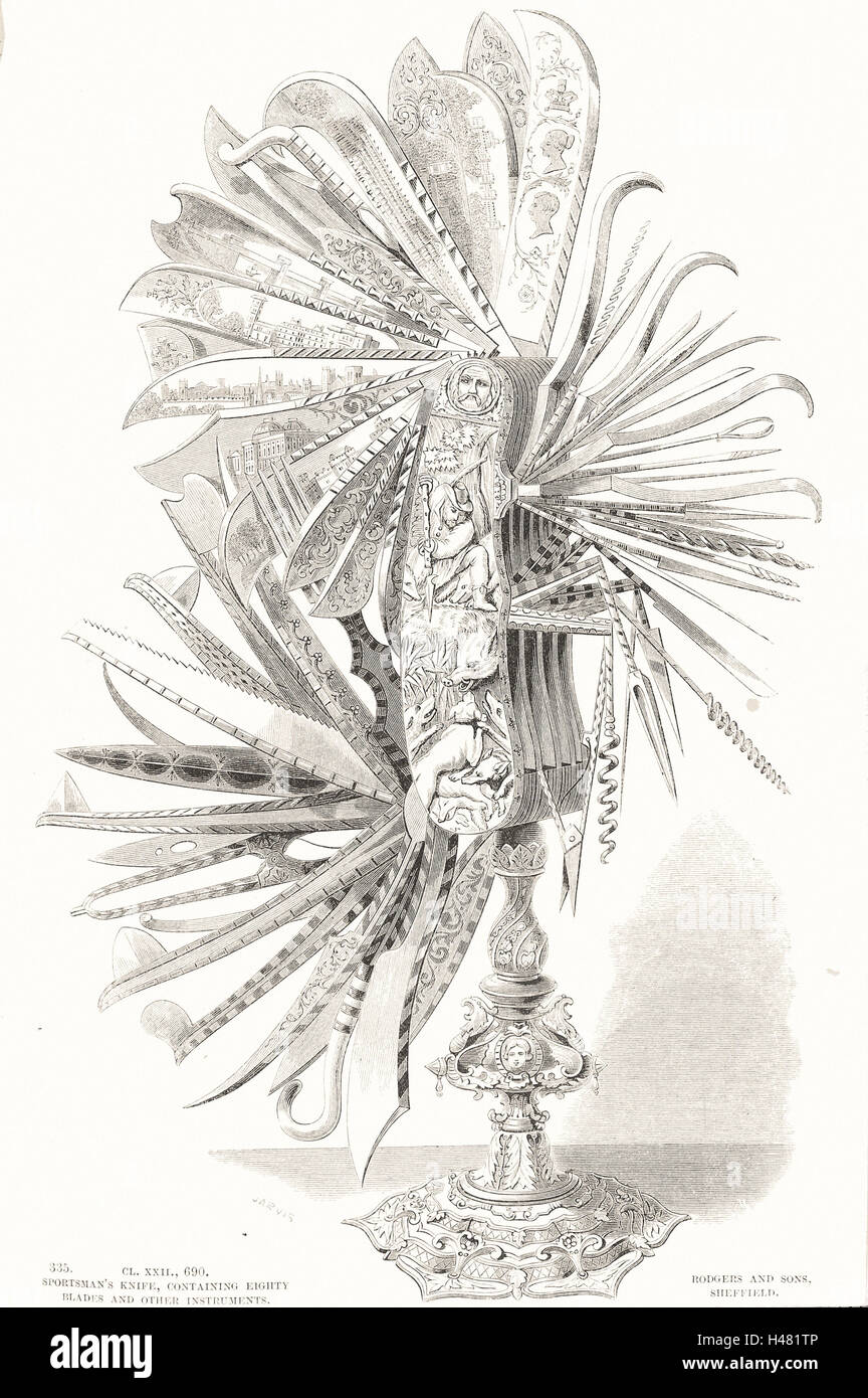 Illustration de sportsmans couteau, contenant 80 lames Banque D'Images