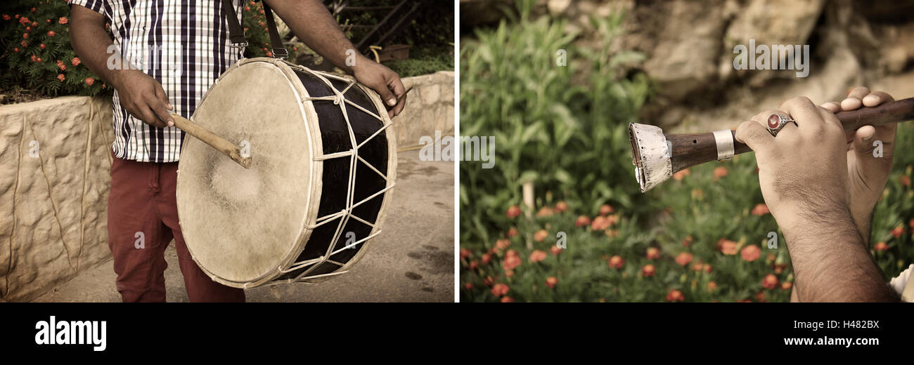 Collage de deux instruments de musique arabe utilisé traditionnellement pour Dabke danse. Banque D'Images