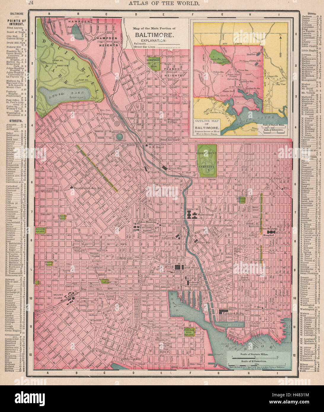 Plan Plan de la ville ville de Baltimore. Le Maryland. RAND MCNALLY 1912 ancienne Banque D'Images