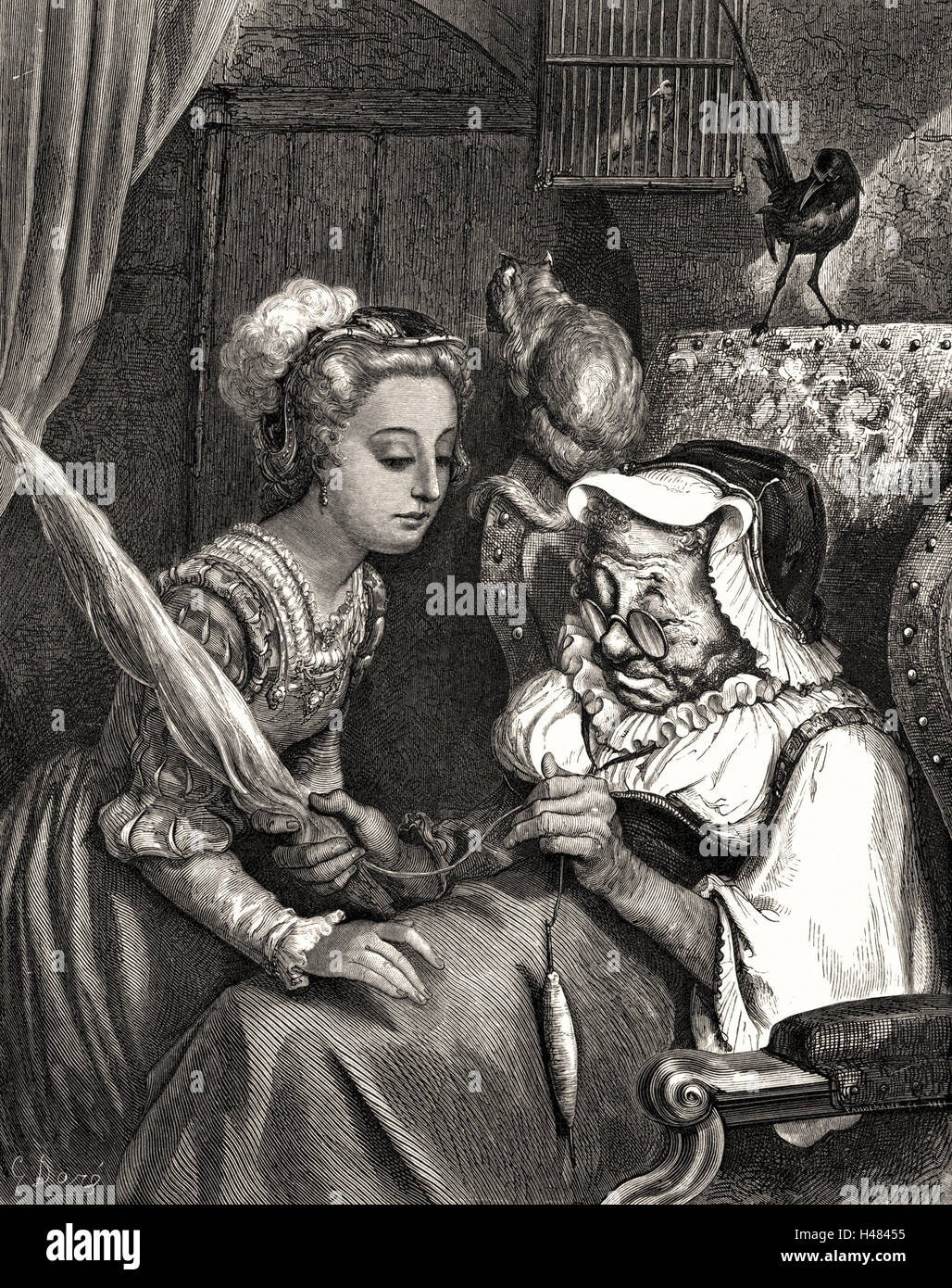 La Belle au Bois Dormant - première de six gravures de Gustave Doré Banque D'Images