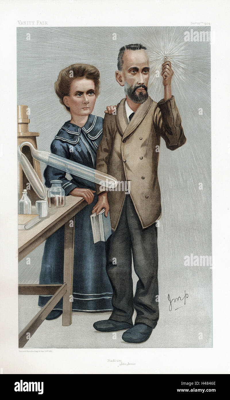 Pierre et Marie Curie. Caricature de 'Vanity Fair', Londres, décembre 1904 Banque D'Images