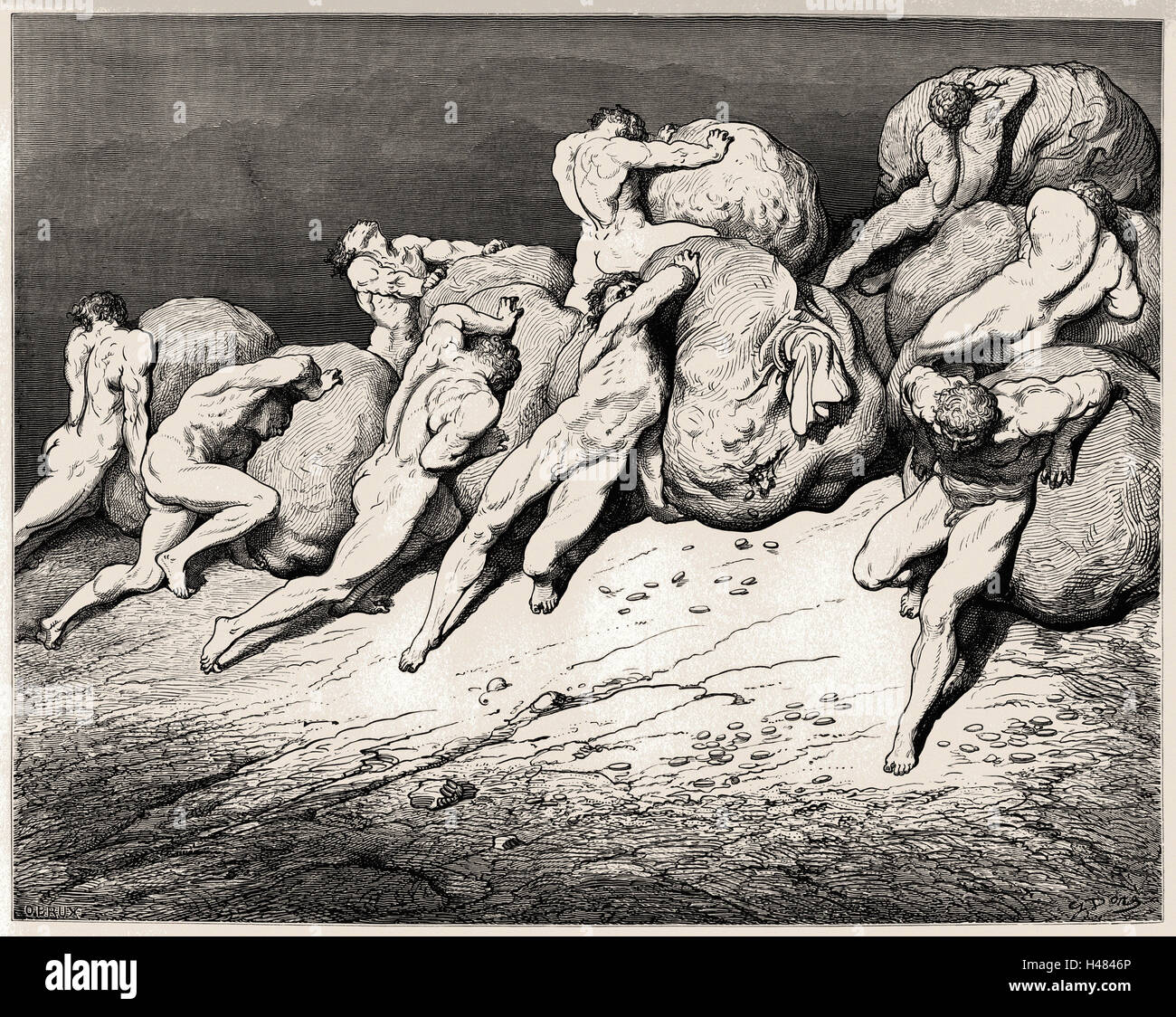 Gustave Doré - Dante Alighieri - Inferno - Planche 22 (Canto VII - accapareurs et prototypes) Banque D'Images