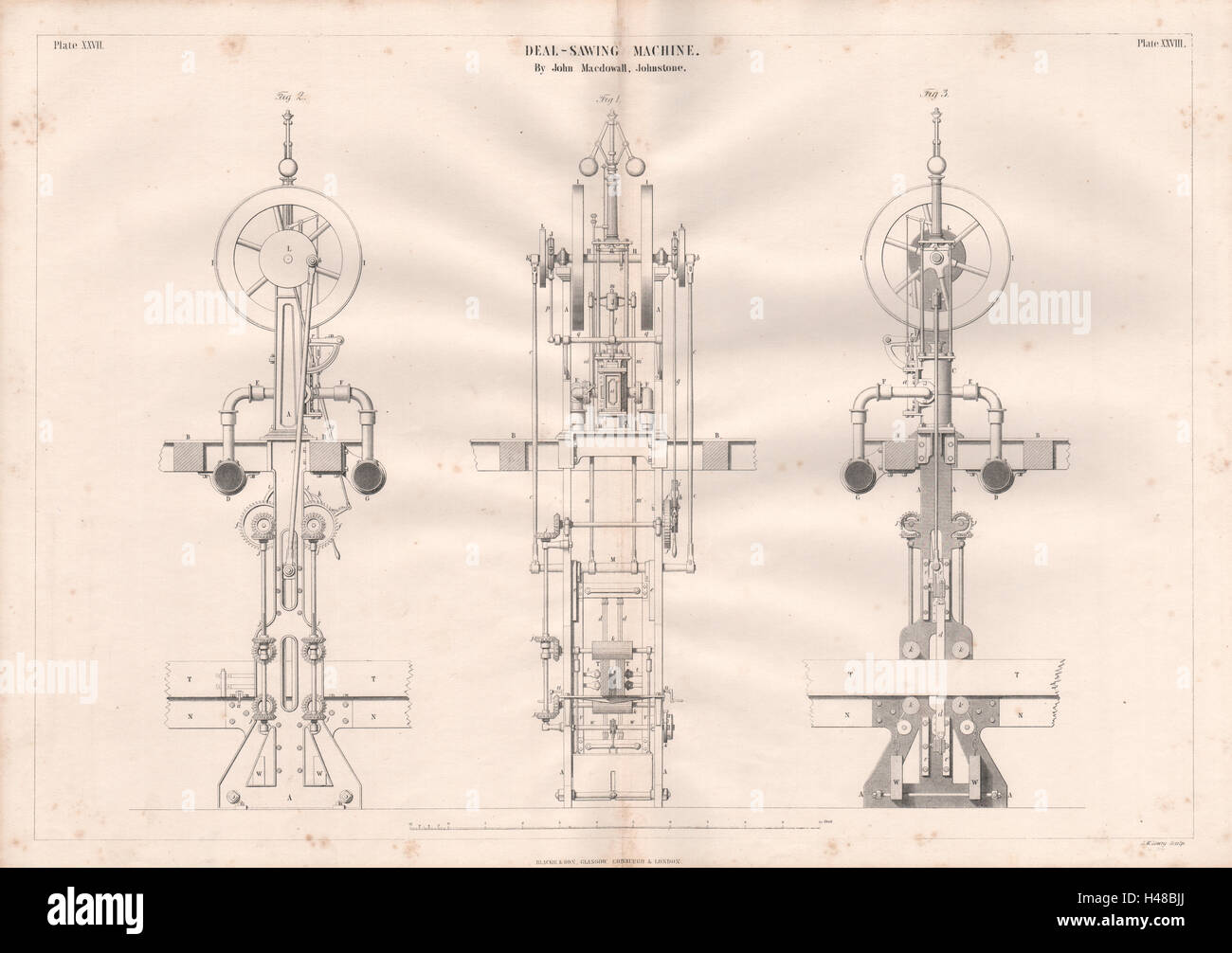 Dessin technique victorienne Deal-machines. John Macdowall Johnstone 1847 Banque D'Images