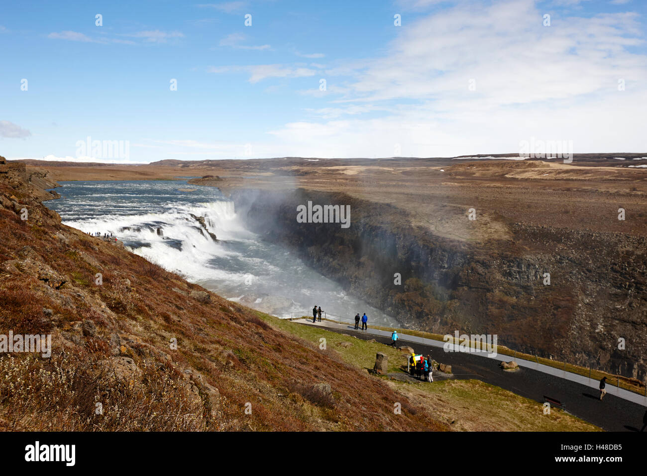 Haut de la route à la voie d'eau de gullfoss dans le cercle d'or l'Islande Banque D'Images