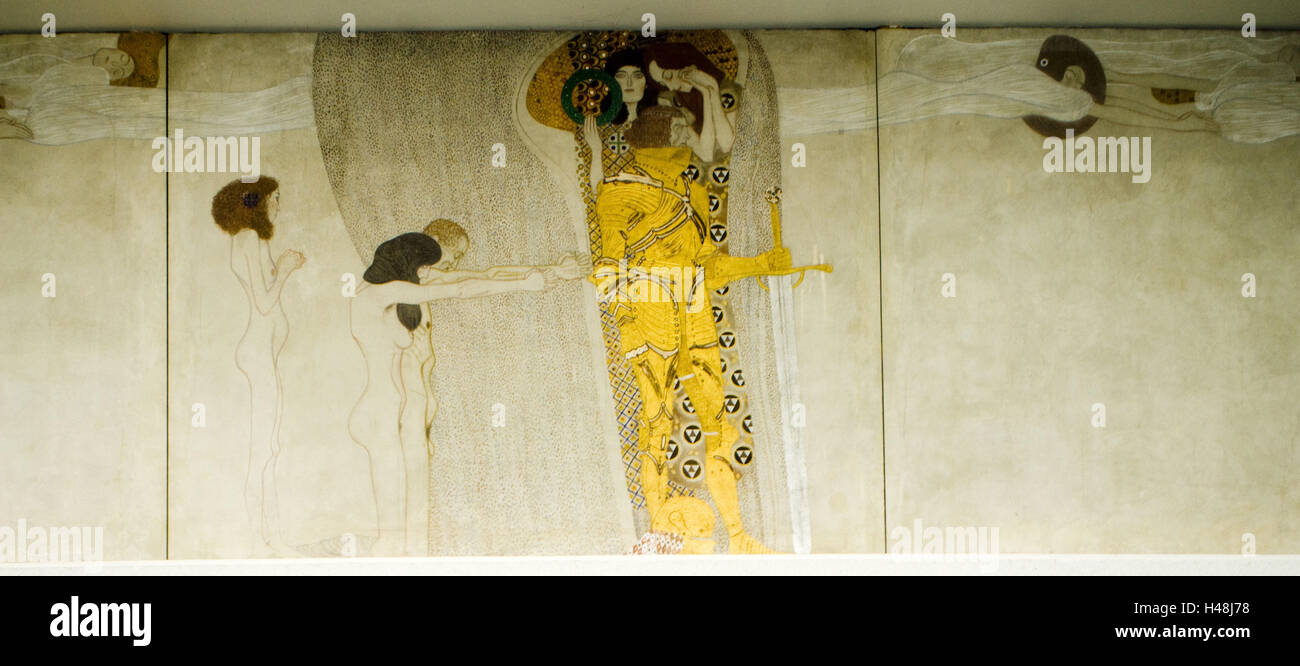 L'Autriche, Vienne, la Sécession, Gustav Klimt frise de Beethoven de 1902, ici la représentation sur le mur de gauche, les maux de la faiblesse de l'humanité et le bien préparés, forte Banque D'Images