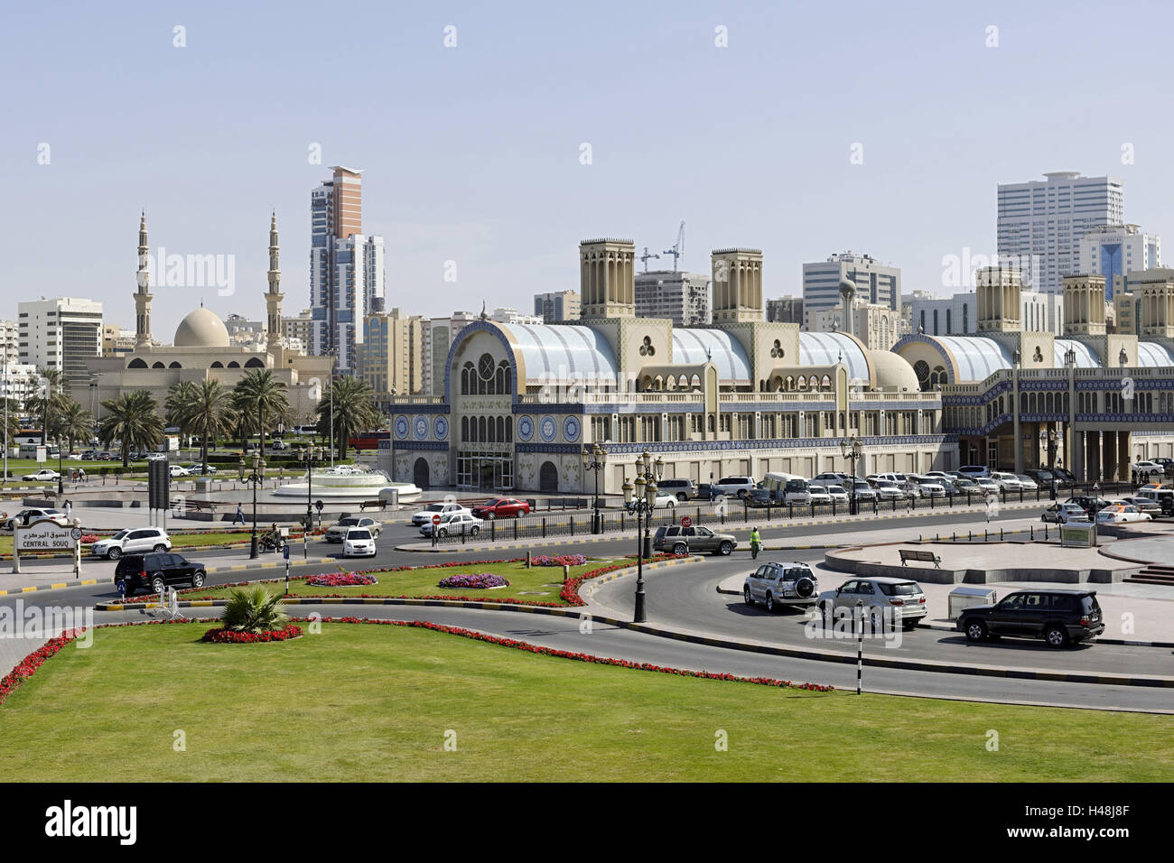 Panorama, Vieux Souk, Souk bleu, centre commercial traditionnel, l'émirat de Sharjah, Emirats Arabes Unis, péninsule arabique, le Moyen-Orient, l'Asie, Banque D'Images