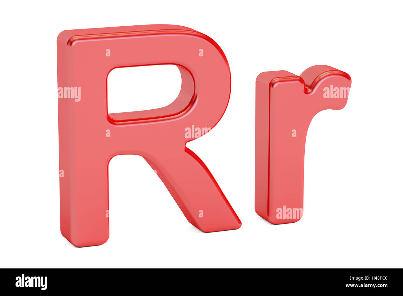 Petits et grands lettre alphabet R rouge, rendu 3D isolé sur fond blanc Banque D'Images
