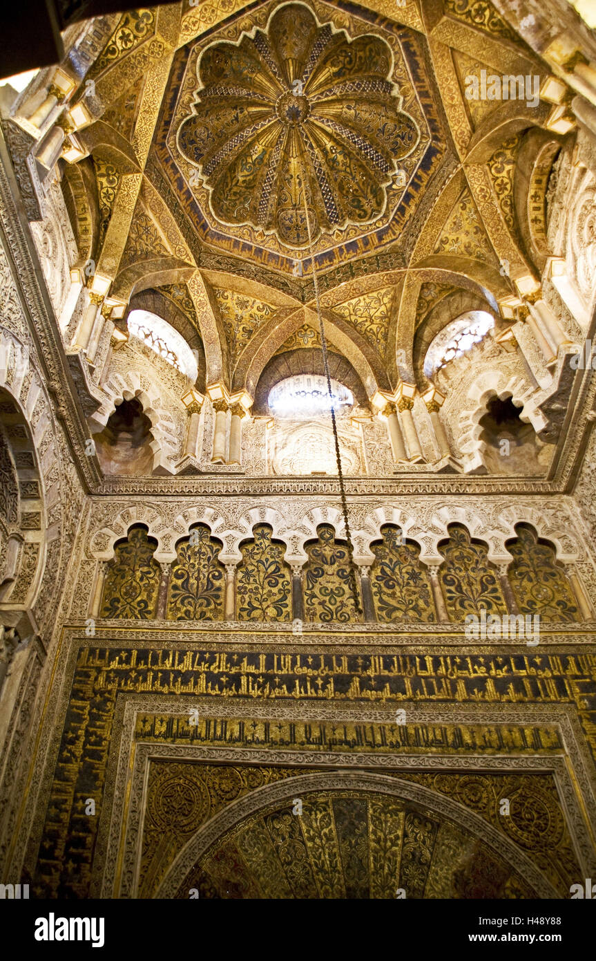 L'Espagne, de Cordoue, la Mezquita Catedral, intérieur, Mihrab Nuevo, coupole principale, Banque D'Images