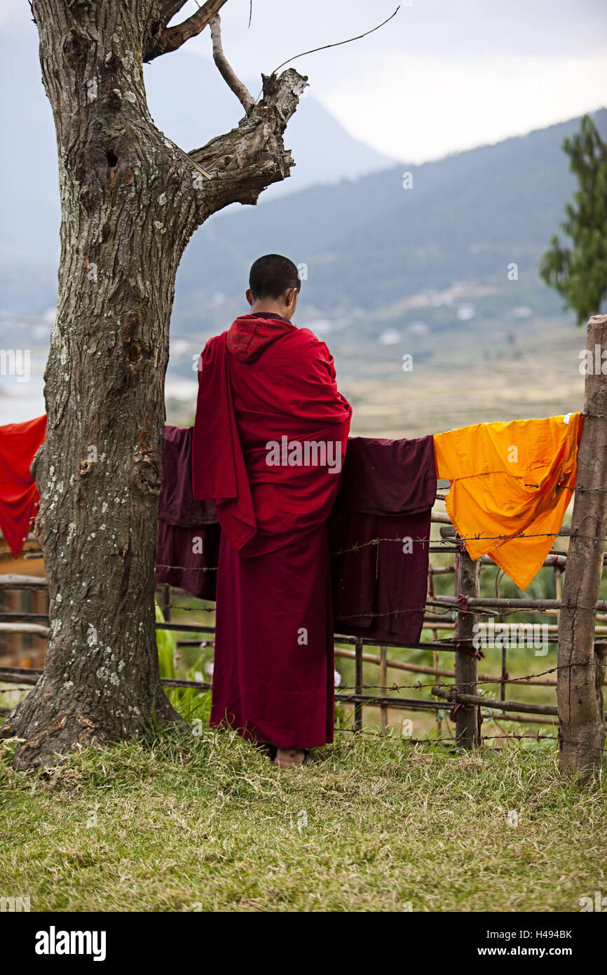 Royaume du Bhoutan, priant le moine au Chimmi Lakhang, Banque D'Images