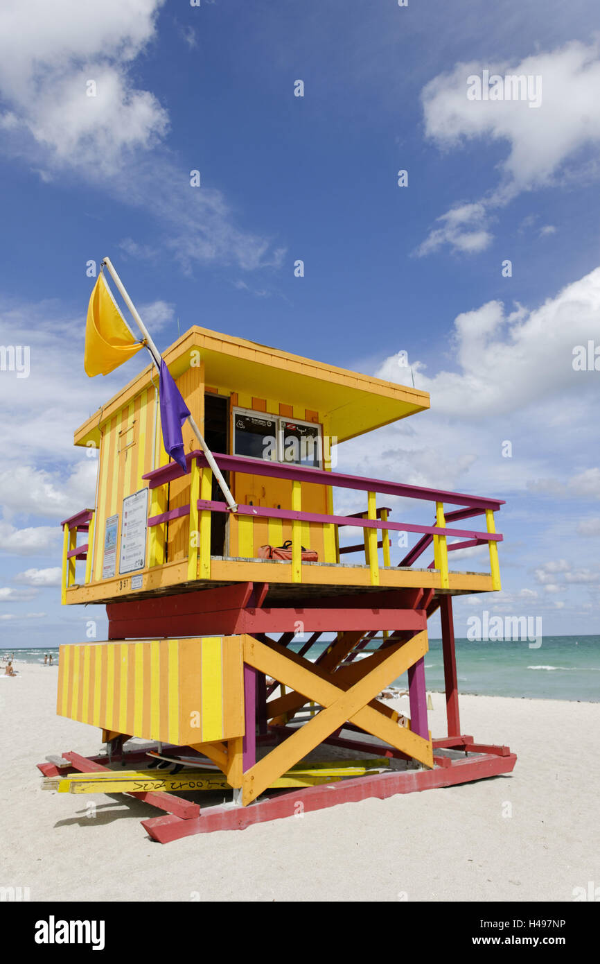 Plage surveillée 'tour', 3 M de l'océan Atlantique, Miami South Beach, quartier Art déco, Florida, USA, Banque D'Images