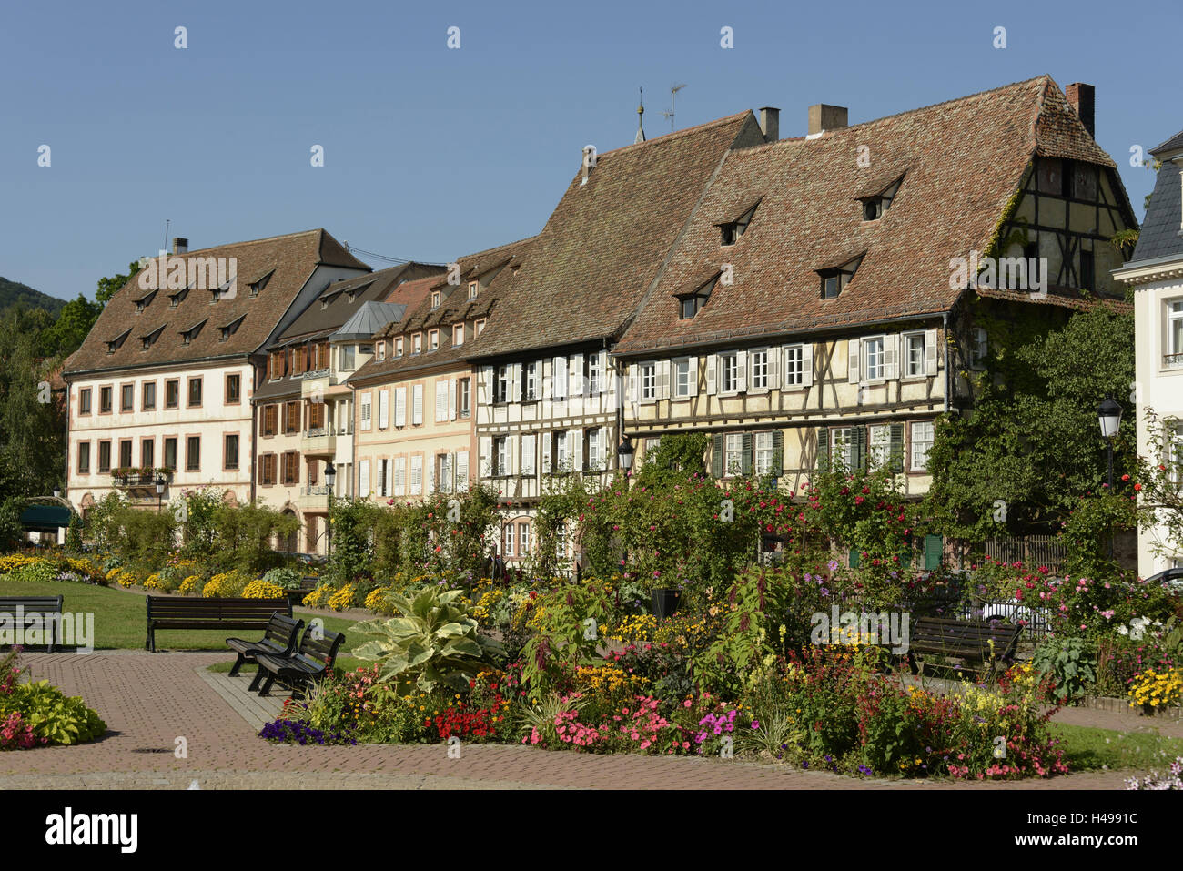 Wissembourg, vieille ville, maisons à colombages, Alsace, France, Banque D'Images