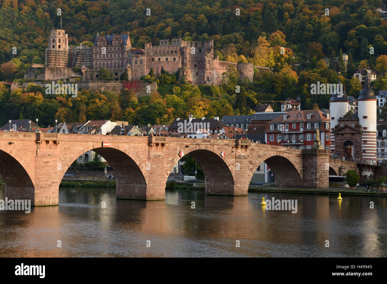 Heidelberg, la vieille ville, le château, le pont Karl Theodor, le Neckar, Bade-Wurtemberg, Allemagne, Banque D'Images