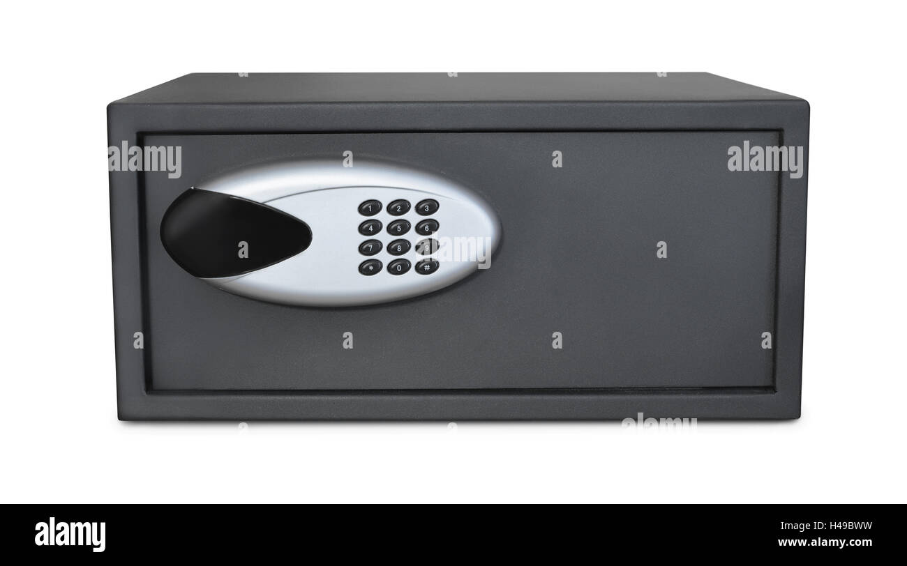 Vue avant du petit coffre-fort numérique isolated on white Banque D'Images