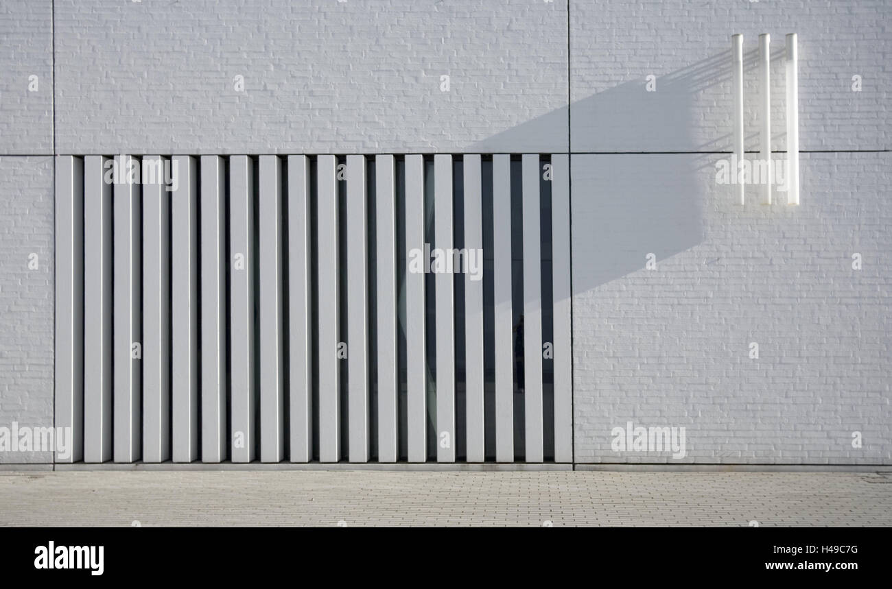 Architecture, bâtiment, façade, blanc, détail, church centre, Munich, ville sacrée masse Riem, construction, détail, geschlämmt blanc, catholique, église paroissiale Saint Florian, centre paroissial, façade extérieure, des échantillons, des détails d'architecture, de l'église, la construction de l'église, moderne, Banque D'Images