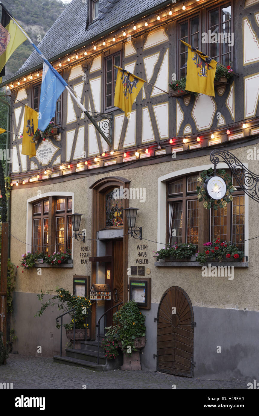 Gastronomie, hotel, taverne à vin "Hamlet", Oberwesel, Rhénanie-Palatinat, Allemagne, Banque D'Images