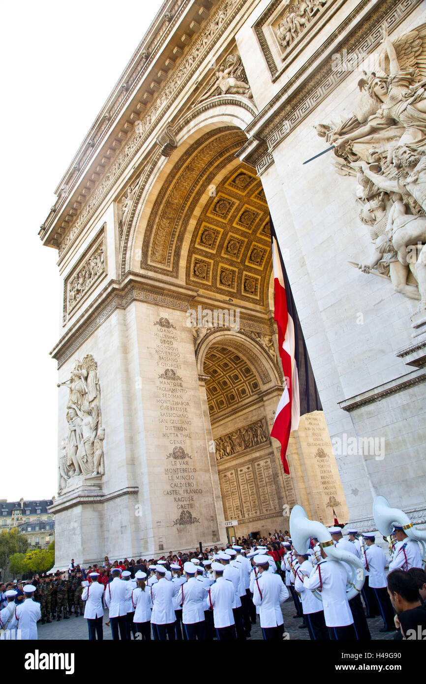 Manifestation à l'Arc de Triomphe, Place Charles-de-Gaulle, axe historique, Paris, France, Banque D'Images