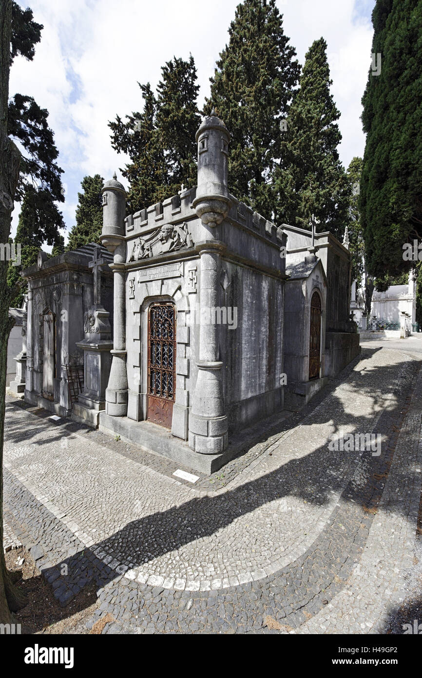 Cimetière historique, tombeaux, chambres funéraires, Cemiterio dos Prazeres, Prazeres, Lisbonne, Portugal, Banque D'Images